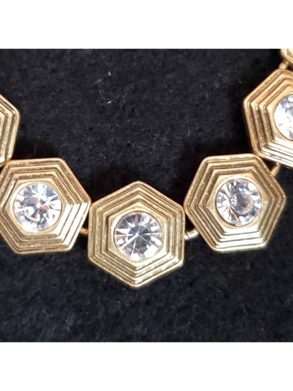 Vintage J Crew Rhinestone Necklace Gold Tone Art Deco Revival 15-17"